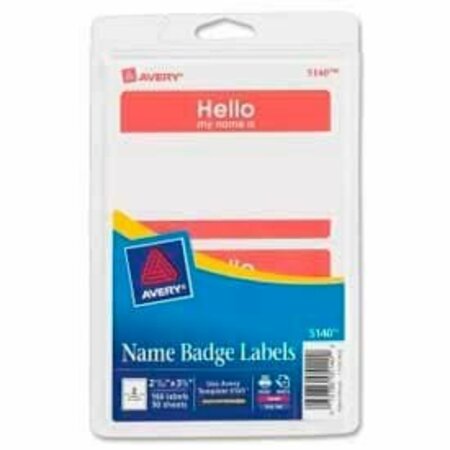 AVERY DENNISON Name Badge Labels, Helloin 2-11/32inx3-3/8in 5140